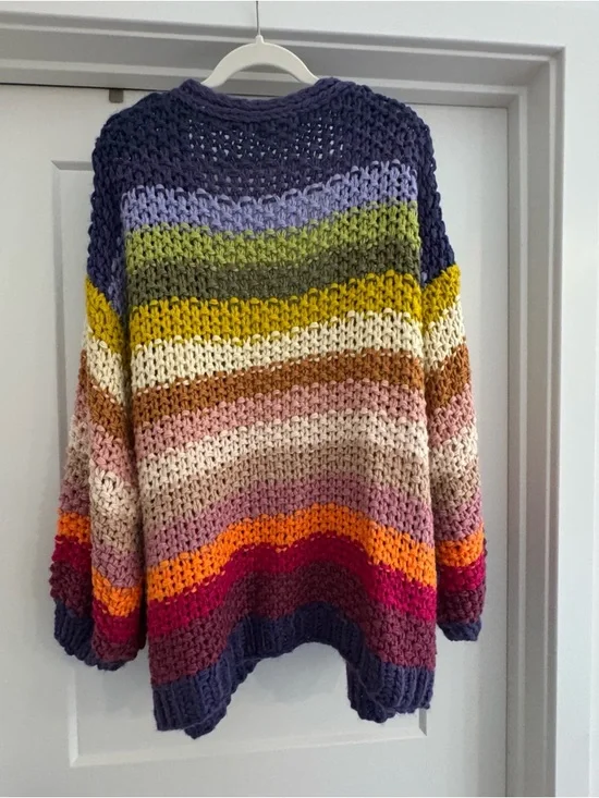 Listicle Hand-Knit Multicolor Stripe Cardigan Sweater - Picture 2 of 4